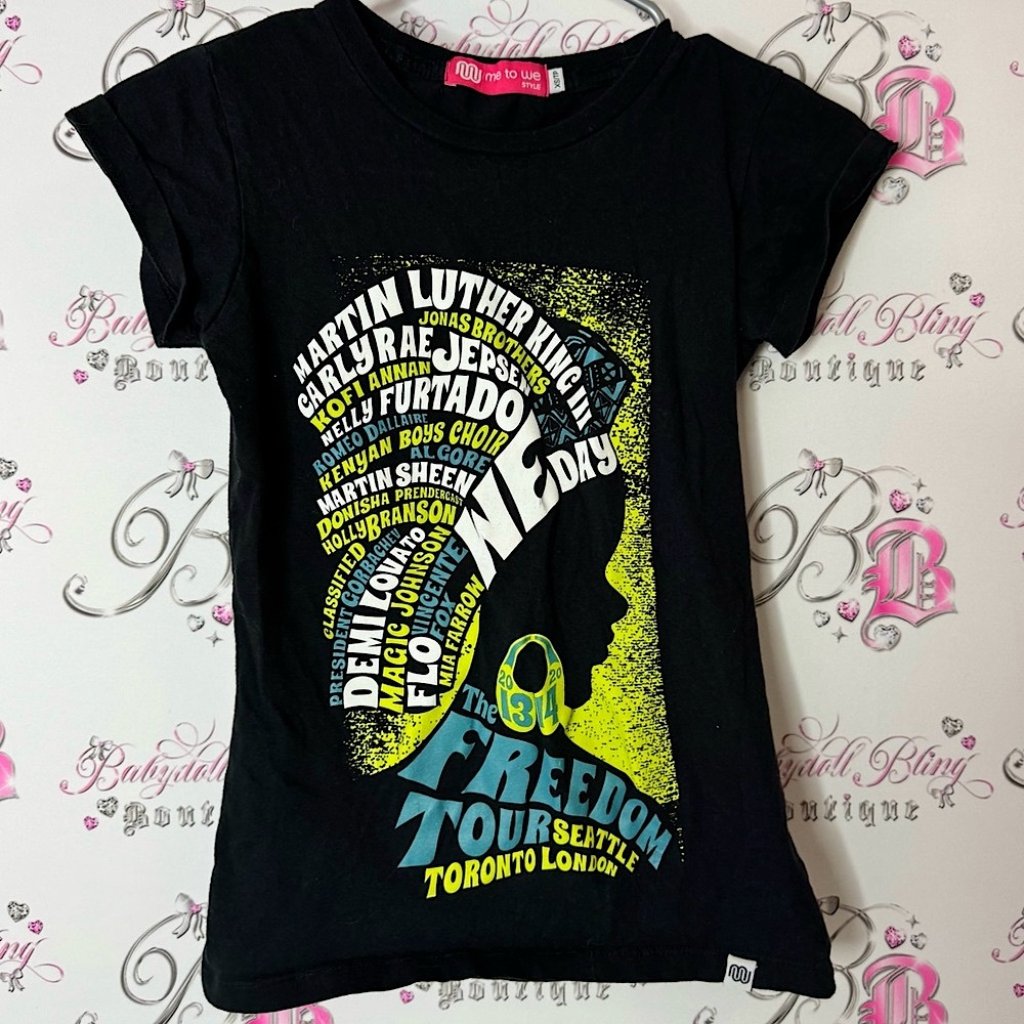 Me To We Black Graphic Tee With Yellow And Blue Accents Freedom Concert Tour